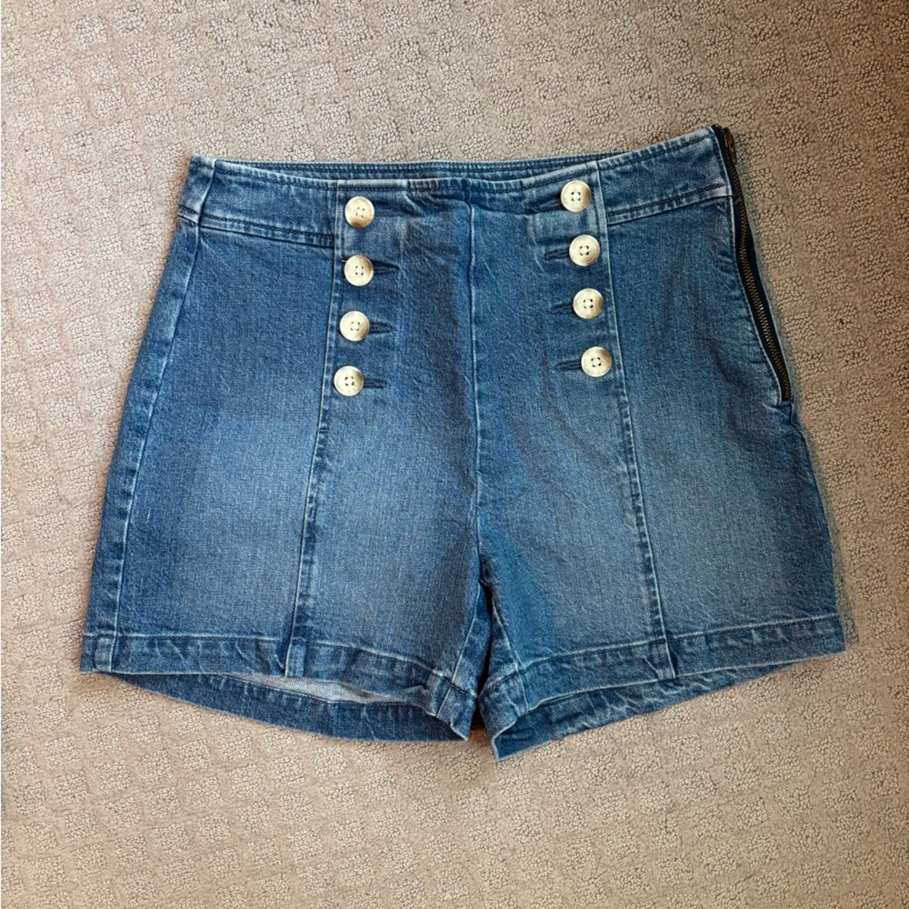 NWT LOFT Blue Denim Sailor-Style High Waist Shorts, Size 4/27
